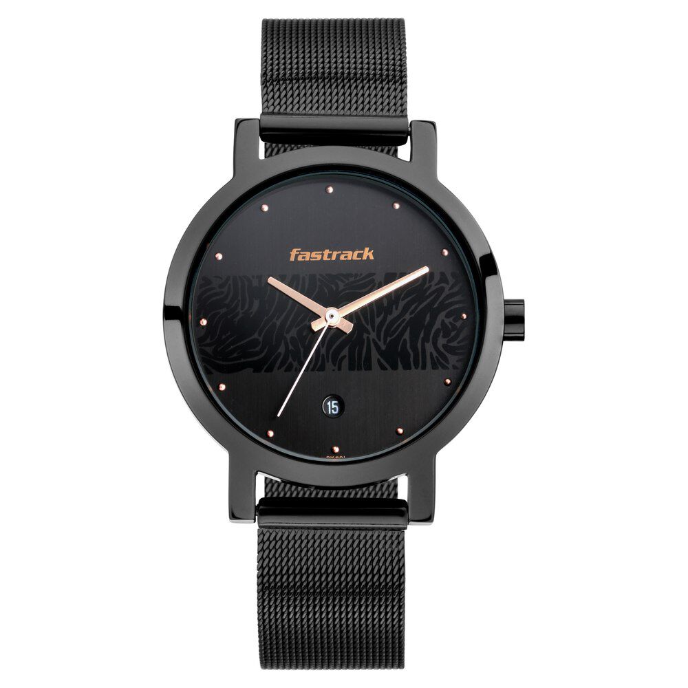 Buy Online Fastrack Animal Print Quartz Analog with Date Black