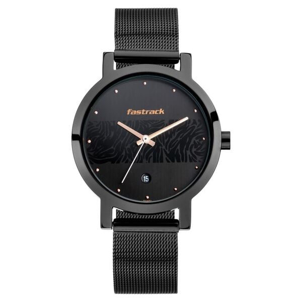 Fastrack Animal Print Quartz Analog with Date Black Dial Stainless Steel Strap Watch for Girls - image number 2