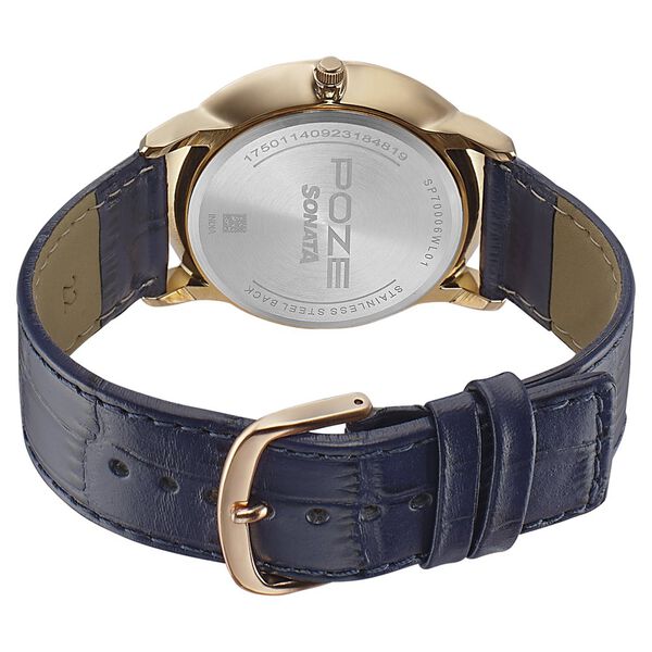 Sonata Poze Quartz Analog Blue Dial Leather Strap Watch for Men - image number 4