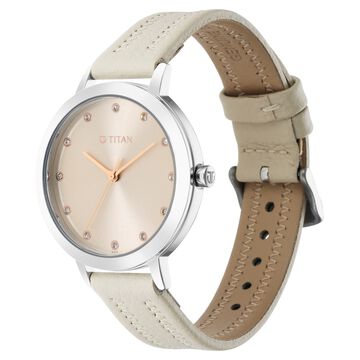 Titan Memento Beige Dial Analog Leather Strap Watch for Women