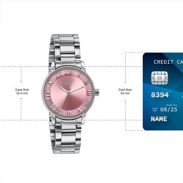 Sonata Poze Quartz Analog Pink Dial Silver Metal Strap Watch For Women