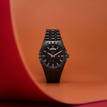 Fastrack Vyb Orion Quartz Analog Black Dial Black Color Metal Strap Watch For Guys