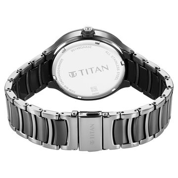Titan Ceramic Fusion Multifunction Black Round Dial Two Toned Stainless Steel Strap Watch For Men