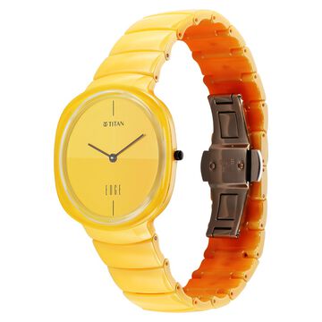 Titan Squircle Camo Quartz Analog Yellow Dial Ceramic Strap Watch For Unisex