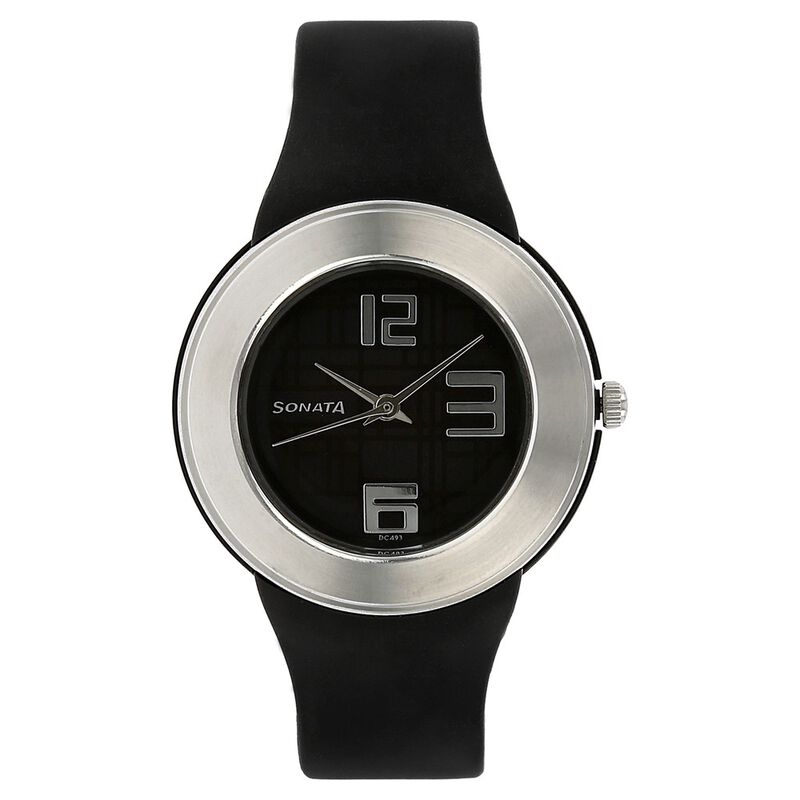 SF Quartz Analog Black Dial Plastic Strap Watch for Women