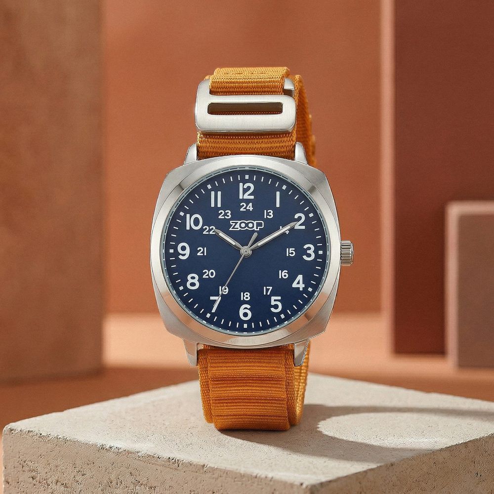 Buy Online Zoop Metal Analog Watch with Rusty Orange Alpine Strap