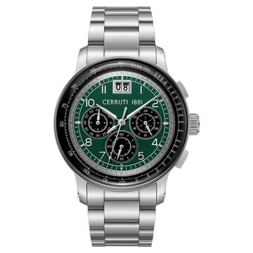 Cerruti 1881 Quartz Multifunction Green Dial Silver Colour Stainless Steel Strap Watch For Men