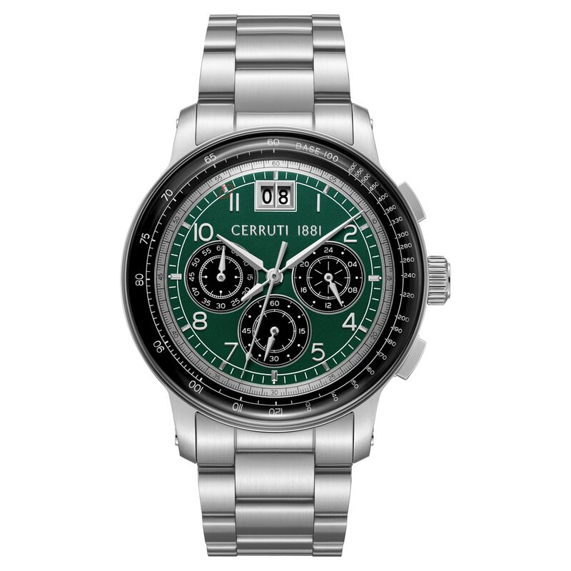Cerruti 1881 Quartz Multifunction Green Dial Silver Colour Stainless Steel Strap Watch For Men