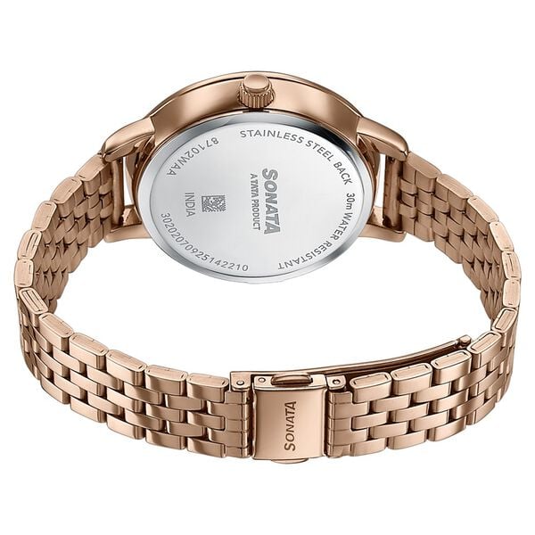 Sonata Verve Quartz Multifunction Blue Dial Rose Gold Metal Strap Watch For Women - image number 5