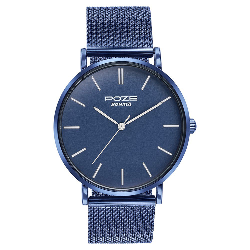 Buy Online Sonata Poze Quartz Analog Blue Dial Blue Metal Strap Watch For Men sp70034qm02w Titan