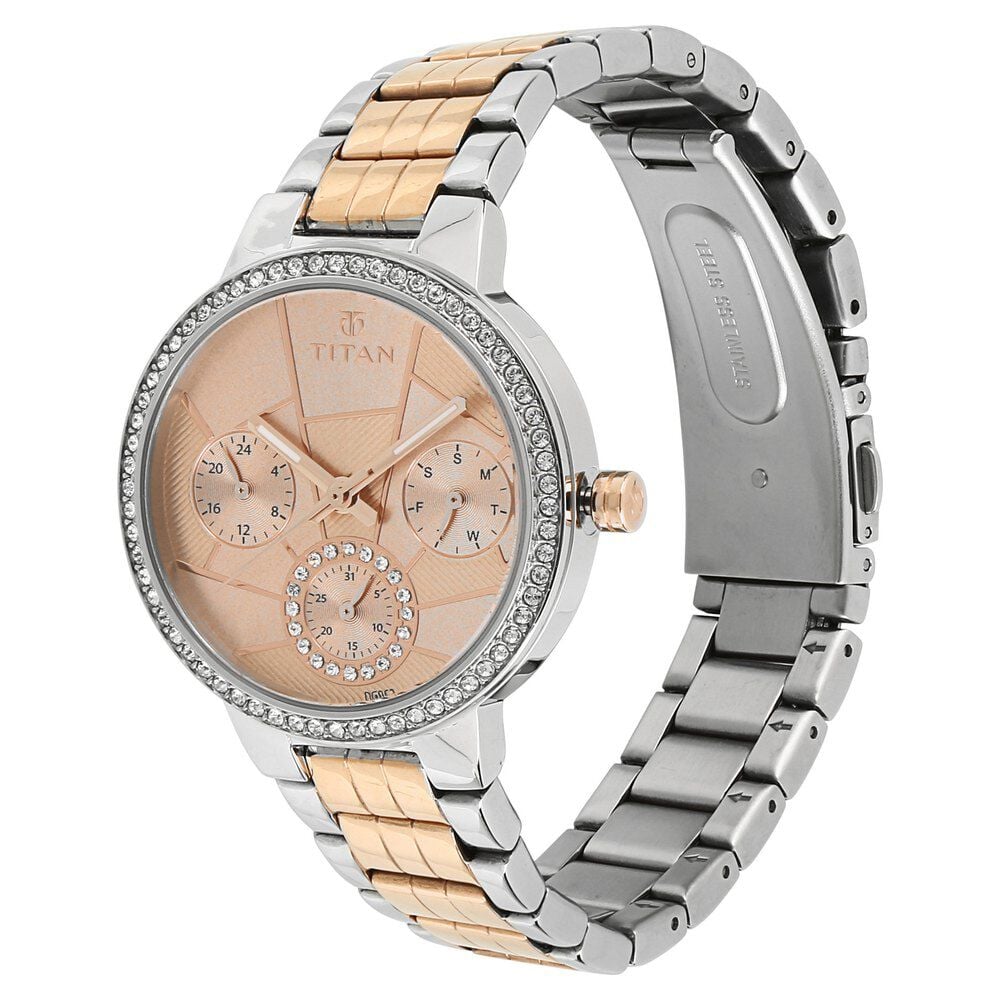 Buy Online Titan Whimsy Golden Dial Quartz Multifunction Stainless Steel Strap watch for Women nl95058km01 Titan