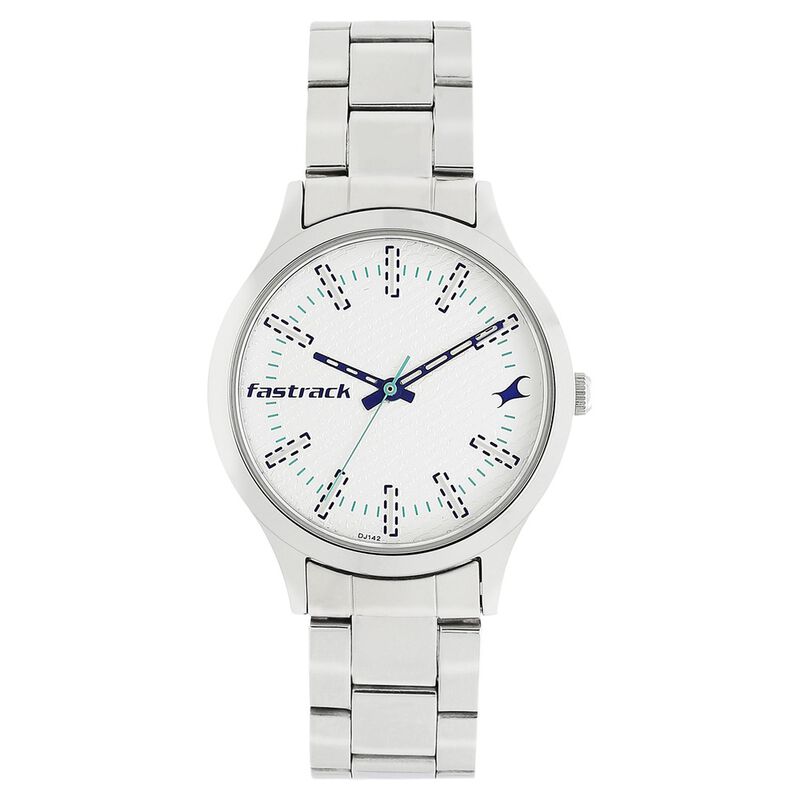 Fastrack Denim Quartz Analog White Dial Stainless Steel Strap Watch for Girls