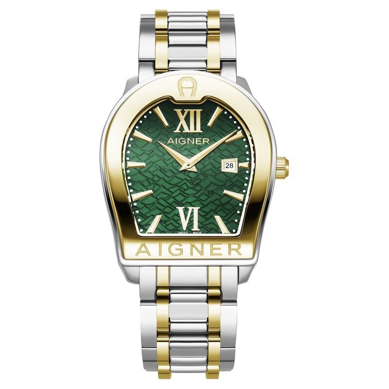 Aigner Verona Due Quartz Analog with Date Green Dial Two Toned Stainless Steel Strap Watch For Men