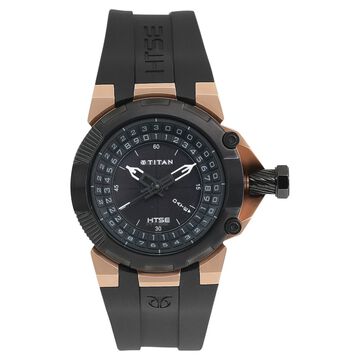 Titan Quartz Analog Solar Black Dial Plastic Strap Watch for Men