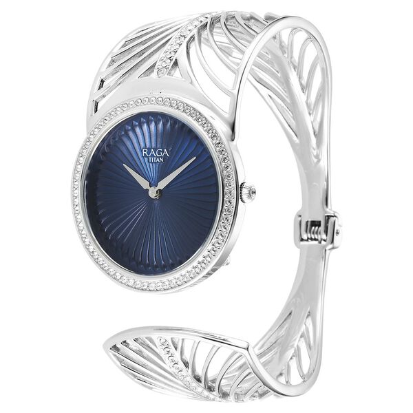 Titan Raga Silver Quartz Analog Blue Dial With Sterling Silver Metal Strap And Case Watch For Women (Large) - image number 3