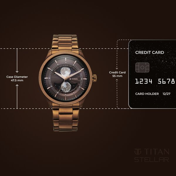 Titan Stellar Analog with Dual Moon Phase and Brown Dial IP Bronze Stainless Steel Strap Watch for Men - image number 3