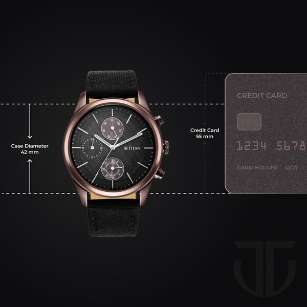 Titan Men's Infinity Chrono watch: Precise Blue Dial, Rose Gold Highlights, Durable Leather Strap - image number 2