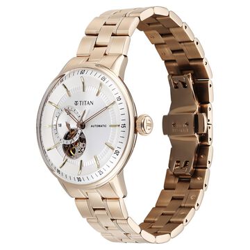 Titan Orbital Open Heart Automatic Analog with White Dial Carnation Gold Stainless Steel Strap Watch for Men
