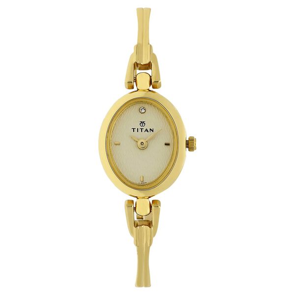 Titan Quartz Analog Champagne Dial Stainless Steel Strap Watch for Women - image number 0