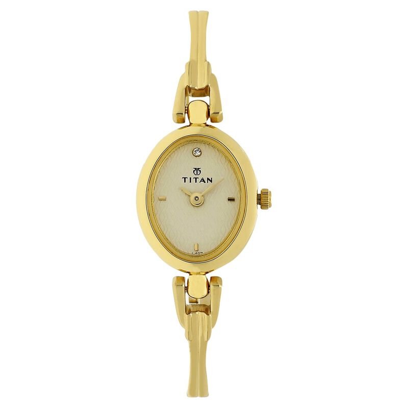 Titan Quartz Analog Champagne Dial Stainless Steel Strap Watch for Women