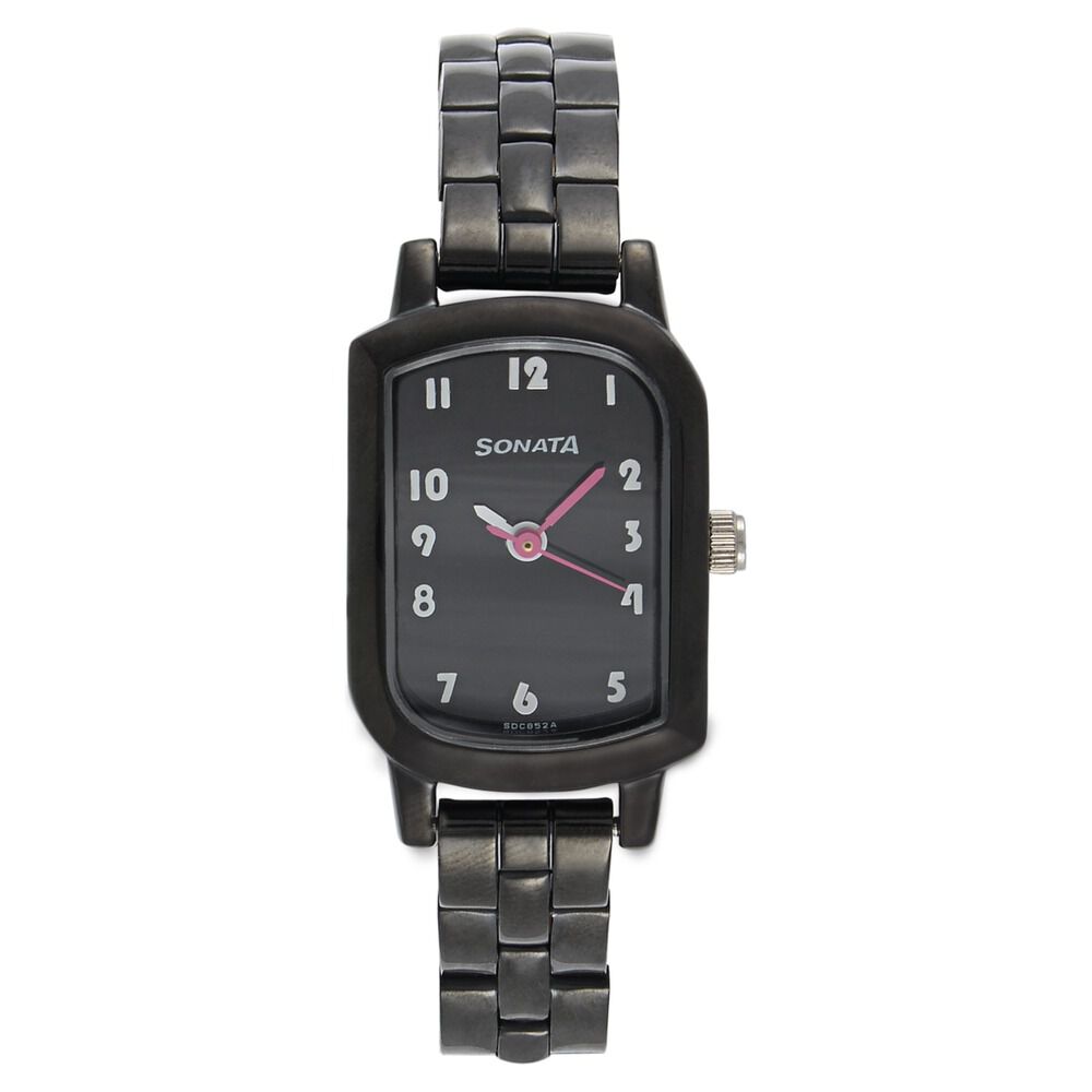 Buy Online Sonata Quartz Analog Black Dial Stainless Steel Strap
