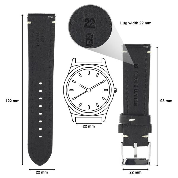 22 mm Black Genuine Leather Straps for Men - image number 1