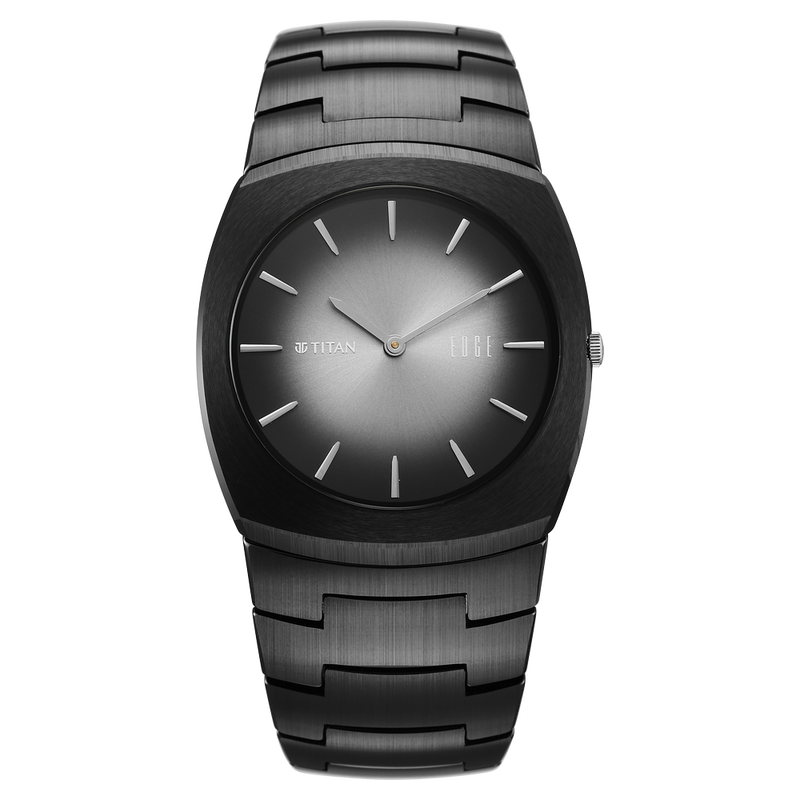 Titan Edge Fumage Quartz Analog Black Dial Black Ceramic Strap Watch For Men