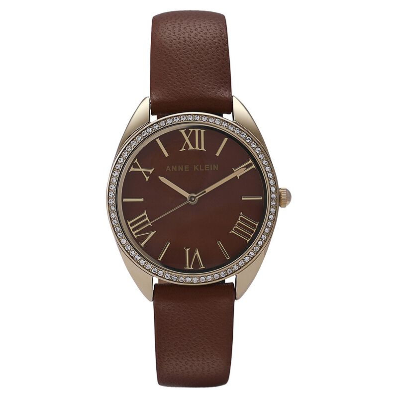 Anne Klein Quartz Analog Brown Dial Leather Strap Watch for Women - image number 0