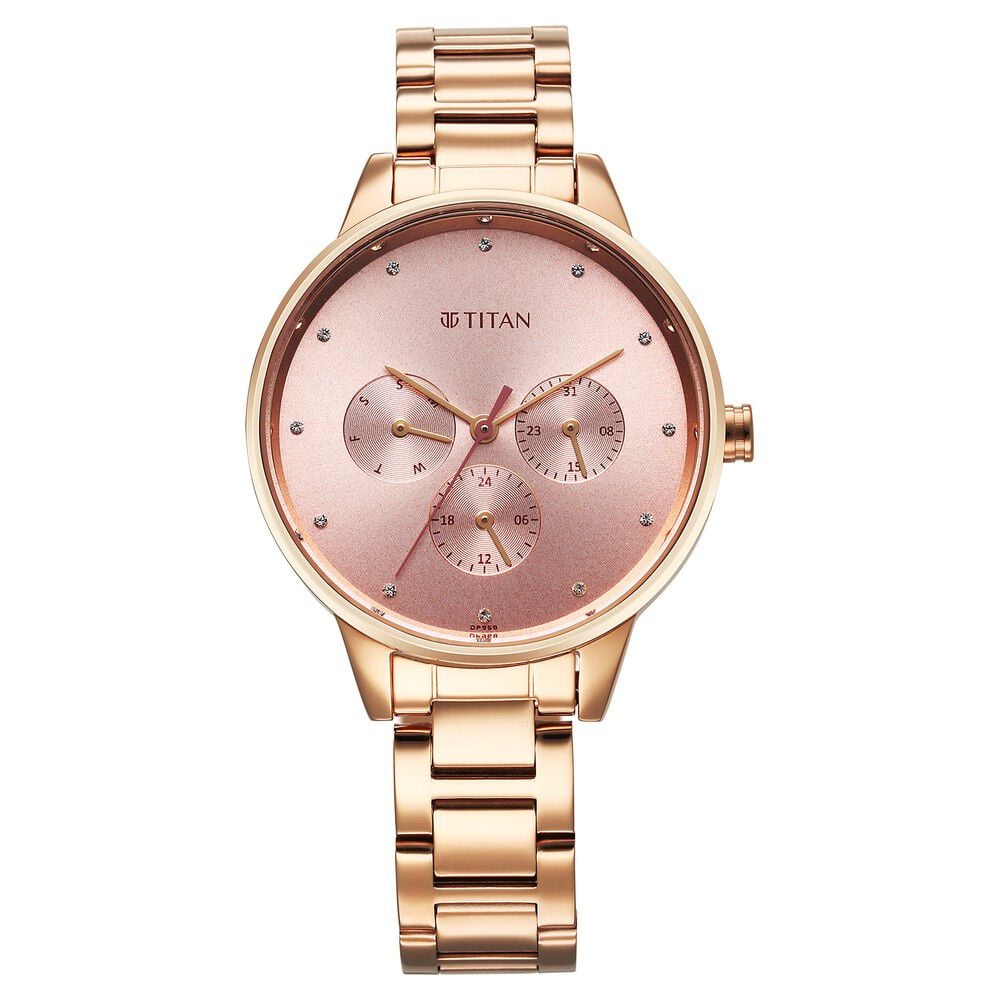 Titan Razzle Dazzle Quartz Analog with Day and Date Pink Dial Rose Gold Stainless Steel Strap Watch For Women-image-26