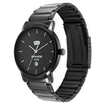 Sleek Black Dial Analog with Day and Date Watch for Men