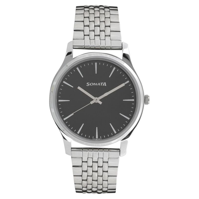 Sonata Quartz Analog Black Dial Stainless Steel Strap Watch for Men - image number 0