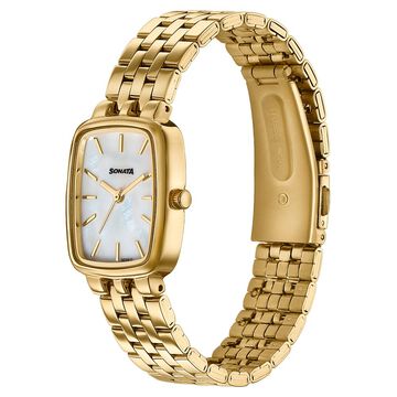 Sonata Festive Quartz Analog Mother Of Pearl Dial Gold Metal Strap Watch For Women