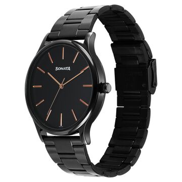 Sonata Aspire Quartz Analog Black Dial Stainless Steel Strap Watch For Men