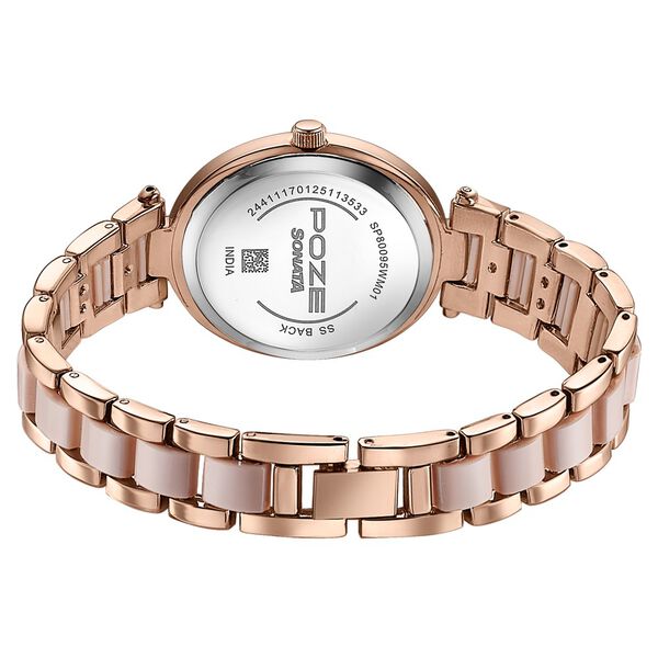 Sonata Poze Quartz Analog Brown Mother Of Pearl Dial Bimetal Strap Watch For Women - image number 6