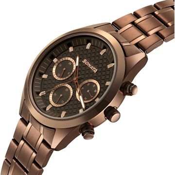 Sonata Multifunction Brown Dial Brown Metal Strap Watch For Men
