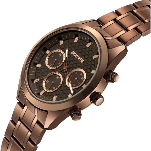 Sonata Multifunction Brown Dial Brown Metal Strap Watch For Men - image number 4