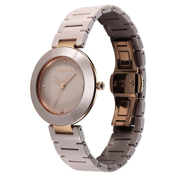 Titan Purple Ceramics Quartz Analog Brown Dial Ceramic Strap Watch for Women - image number 2