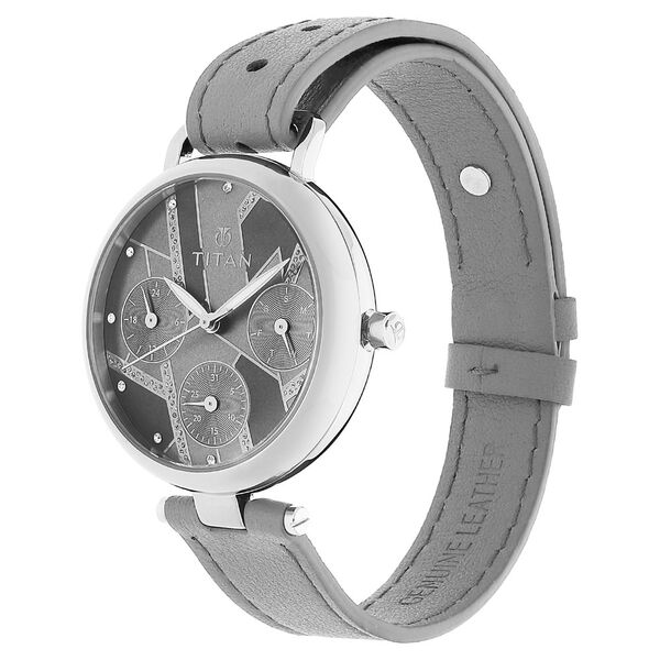 Titan Quartz Multifunction Grey Dial Leather Strap Watch for Women - image number 2
