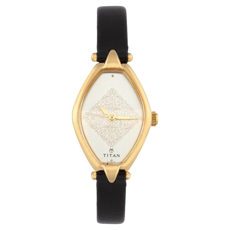 Titan Quartz Analog Silver Dial Leather Strap Watch for Women