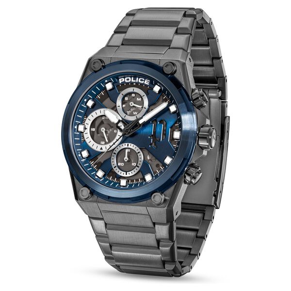Police Multifunction Blue Dial Grey Stainless Steel Strap Watch For Men - image number 1