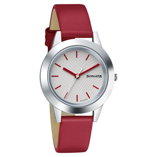 Sonata Splash White Dial Women Watch With Leather Strap - image number 1