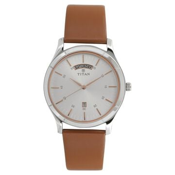 Titan On Trend White Dial Analog with Day and Date Leather Strap watch for Men