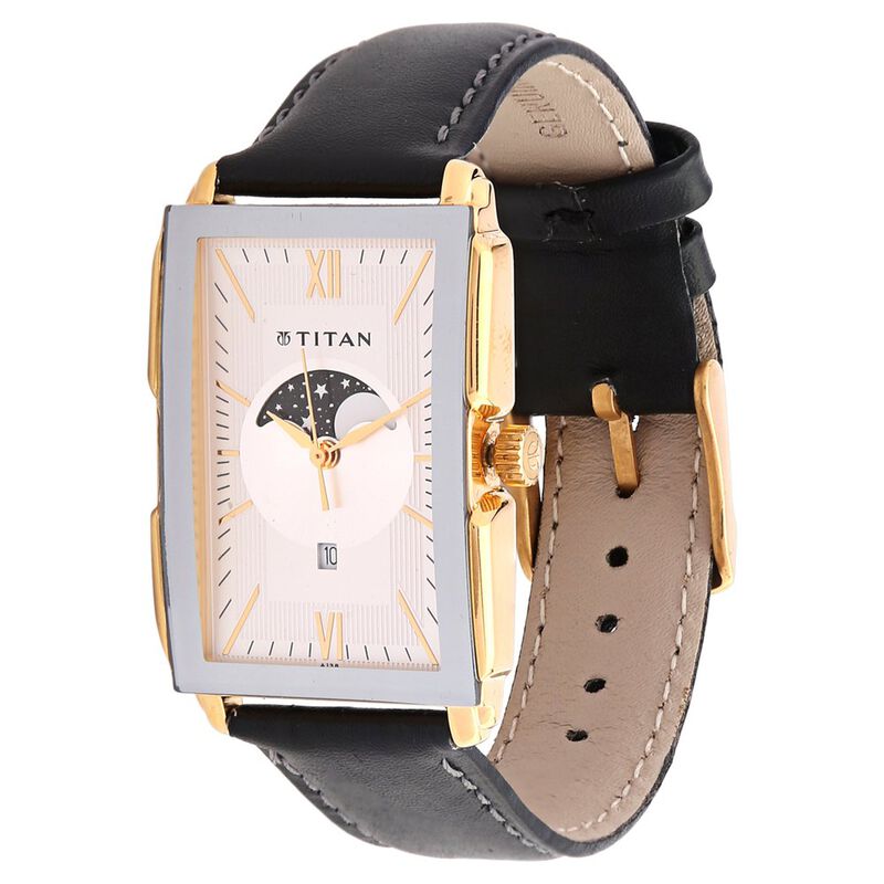 Titan Moonphase Silver Dial Quartz Leather Strap Watch for Men - image number 1