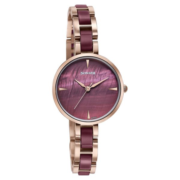 Sonata Wedding Edit Quartz Analog Maroon Dial Stainless Steel With Acetate Strap Watch For Women - image number 2