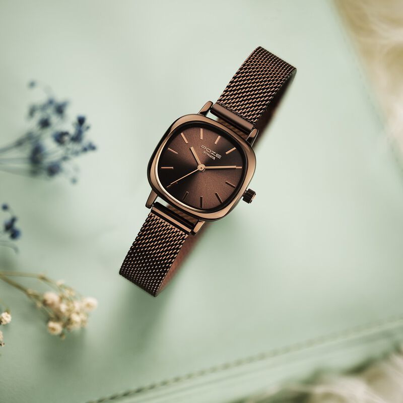 Sonata Poze Quartz Analog Brown Dial Mesh Strap Watch for Women