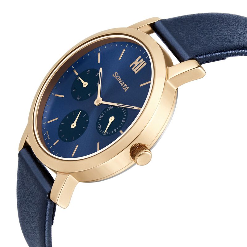Sonata Multifunctions Blue Dial Women Watch With Leather Strap - image number 3