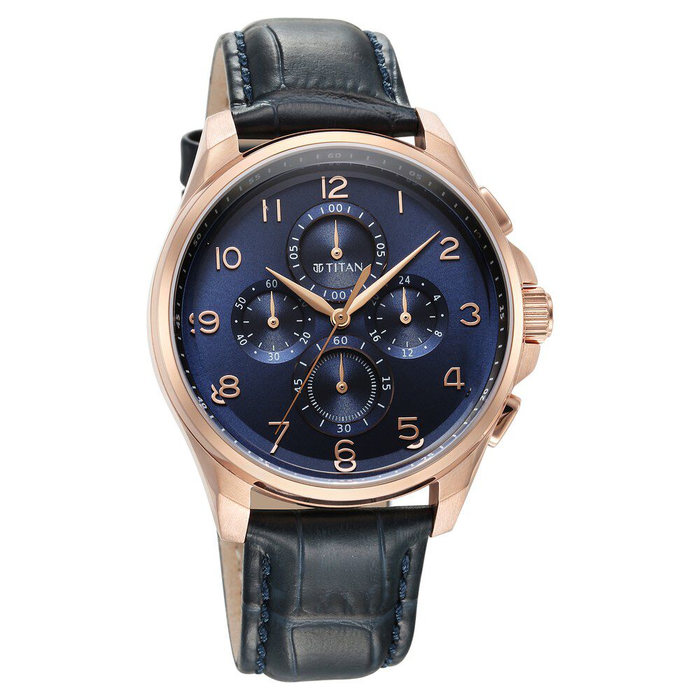 Buy Online Titan Classic Chrono Blue Dial Leather Watch for Men ns90169wl01 Titan