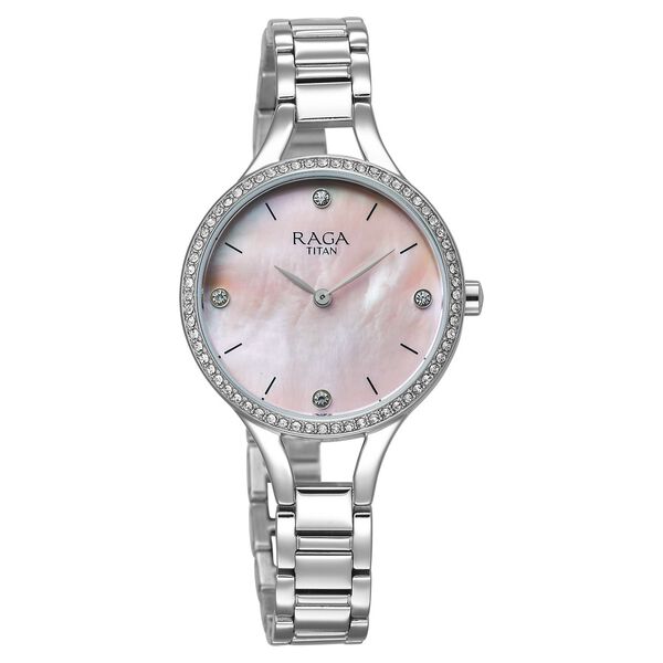 Titan Raga Showstopper Quartz Analog Mother Of Pearl Dial Silver Metal Strap Watch For Women - image number 1