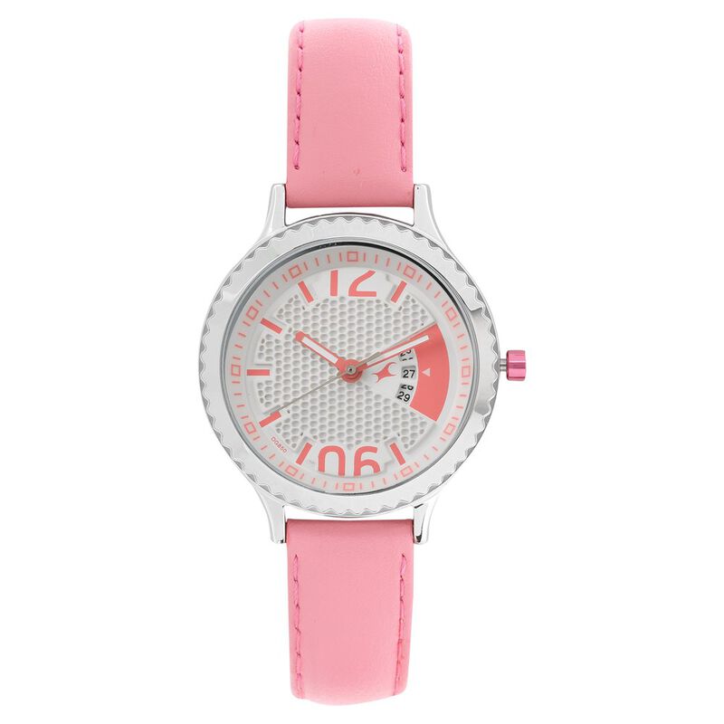 Fastrack Loopholes Quartz Analog with Date White Dial Leather Strap Watch for Girls