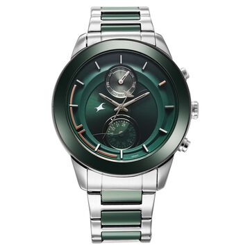 Fastrack Cerame - Oceanyx Quartz Analog with Day and Date Green Dial Two Toned Strap Watch For Guys
